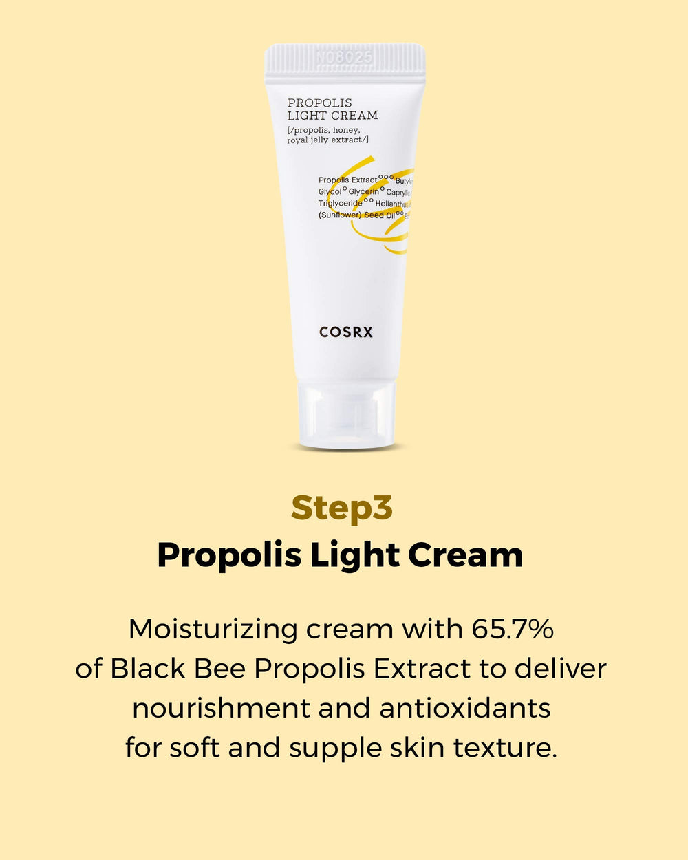 COSRX Propolis ingredients illustration highlights propolis and honey benefits
