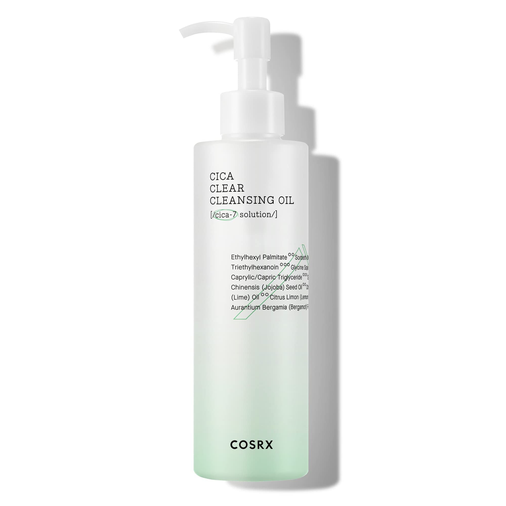COSRX Pure Fit Cica Cleansing Oil bottle highlights a soothing Centella formula for sensitive skin cleansing.