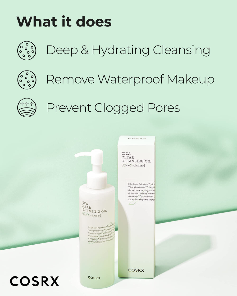 COSRX packaging and ingredient graphic communicates CICA-7 Complex benefits.