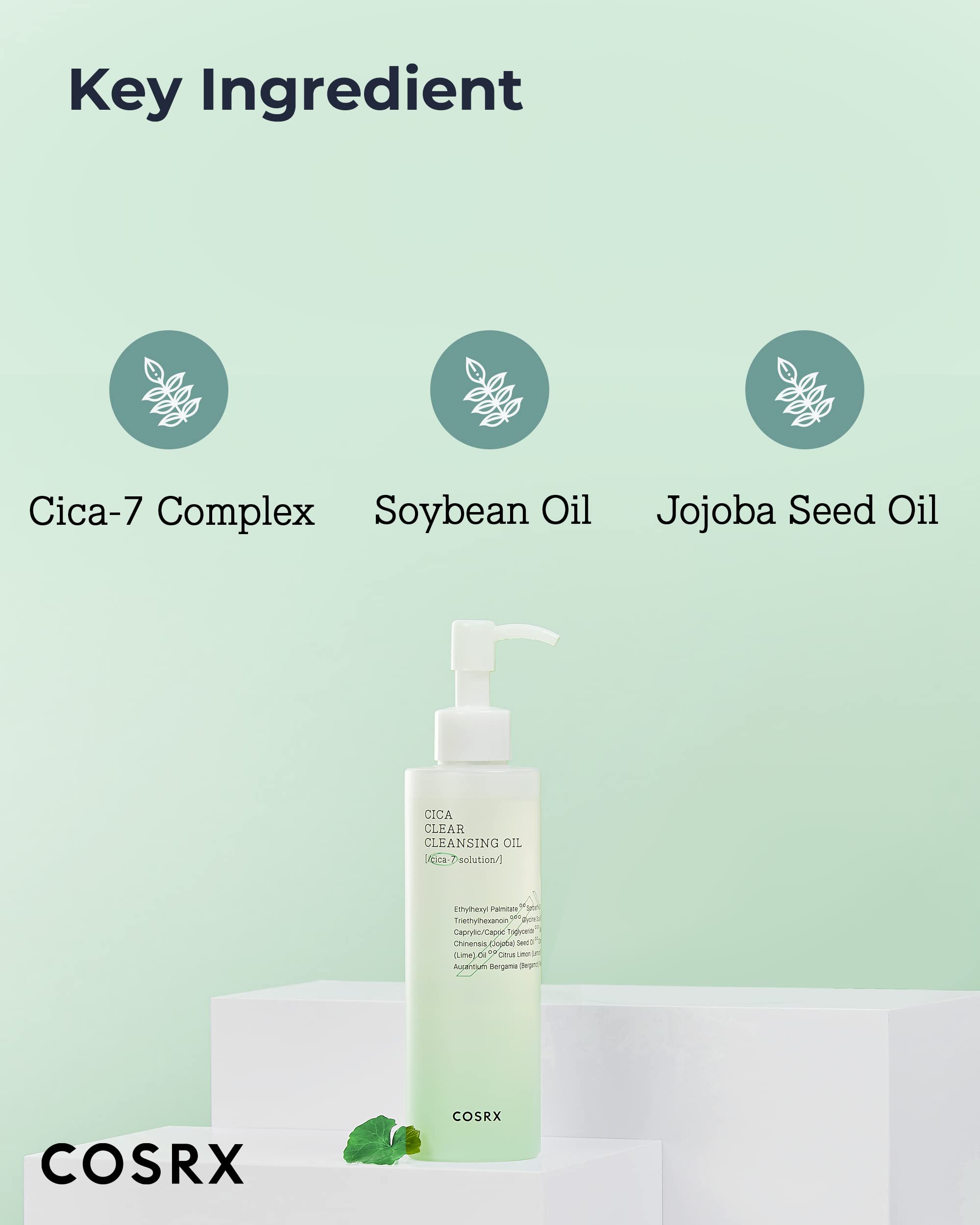 COSRX Pure Fit Cica Cleansing Oil makeup-removal action close-up.