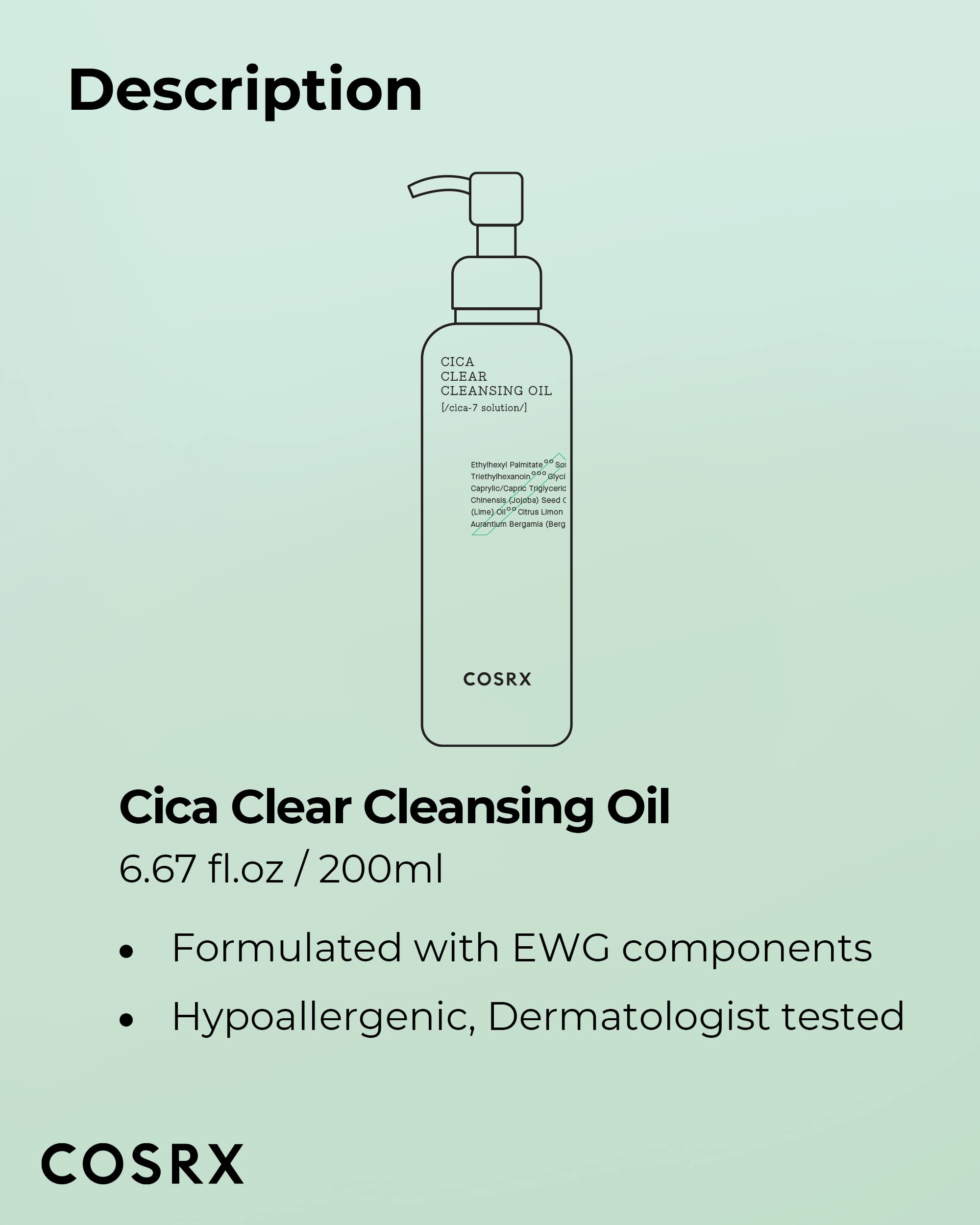 COSRX Pure Fit Cica Cleansing Oil seal shows dermatological testing.