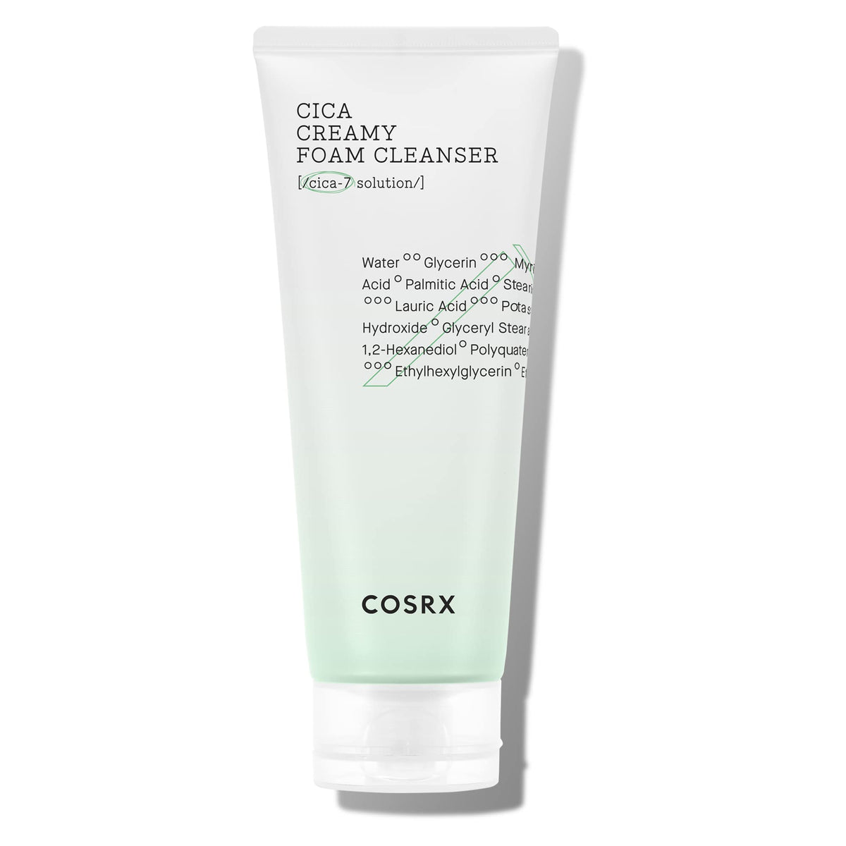 COSRX Pure Fit Cica Creamy Foam Cleanser bottle shows a gentle, fragrance-free cleanse for sensitive skin
