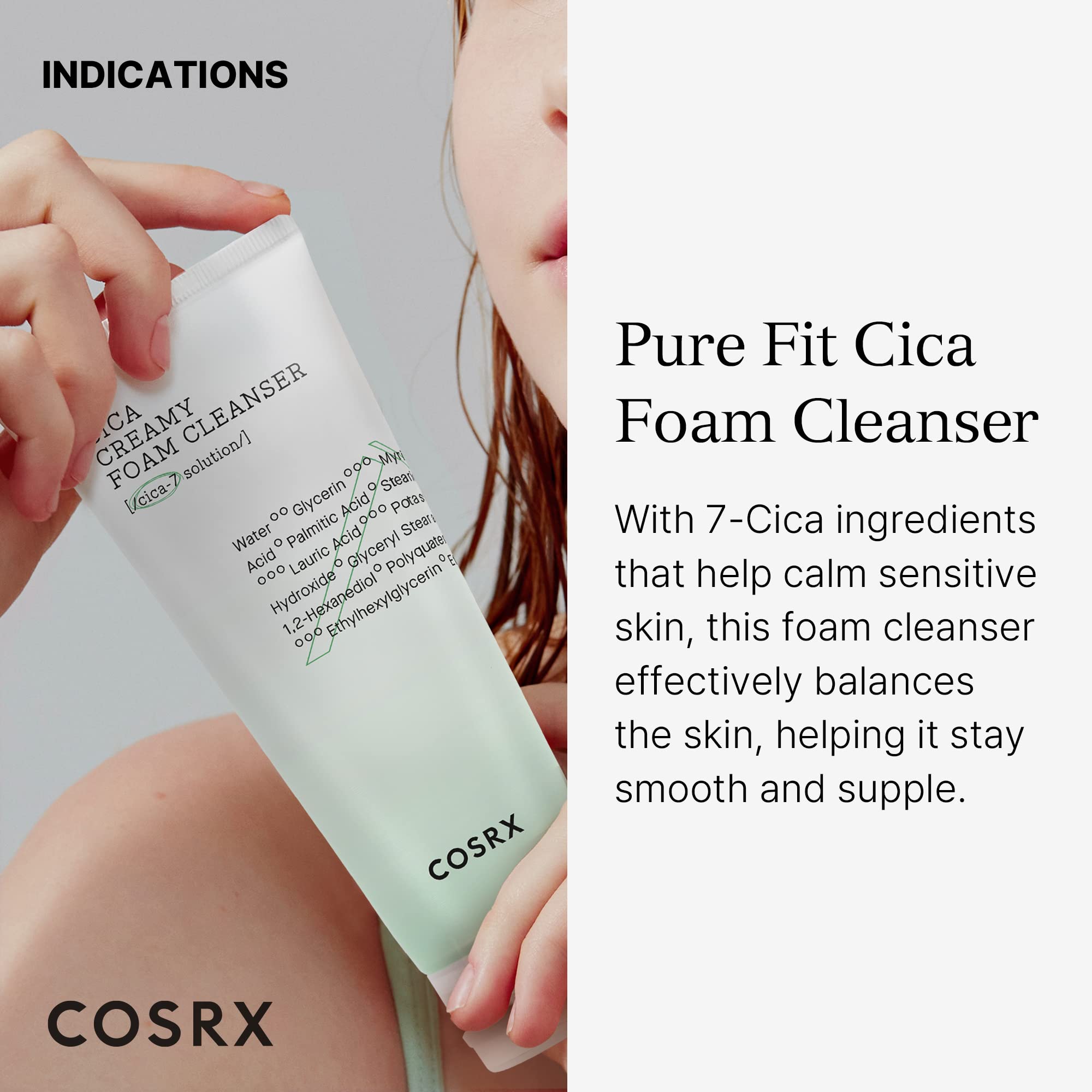 COSRX Pure Fit Cica Creamy Foam Cleanser foamy lather demonstrates mild cleansing for oily, sensitive skin
