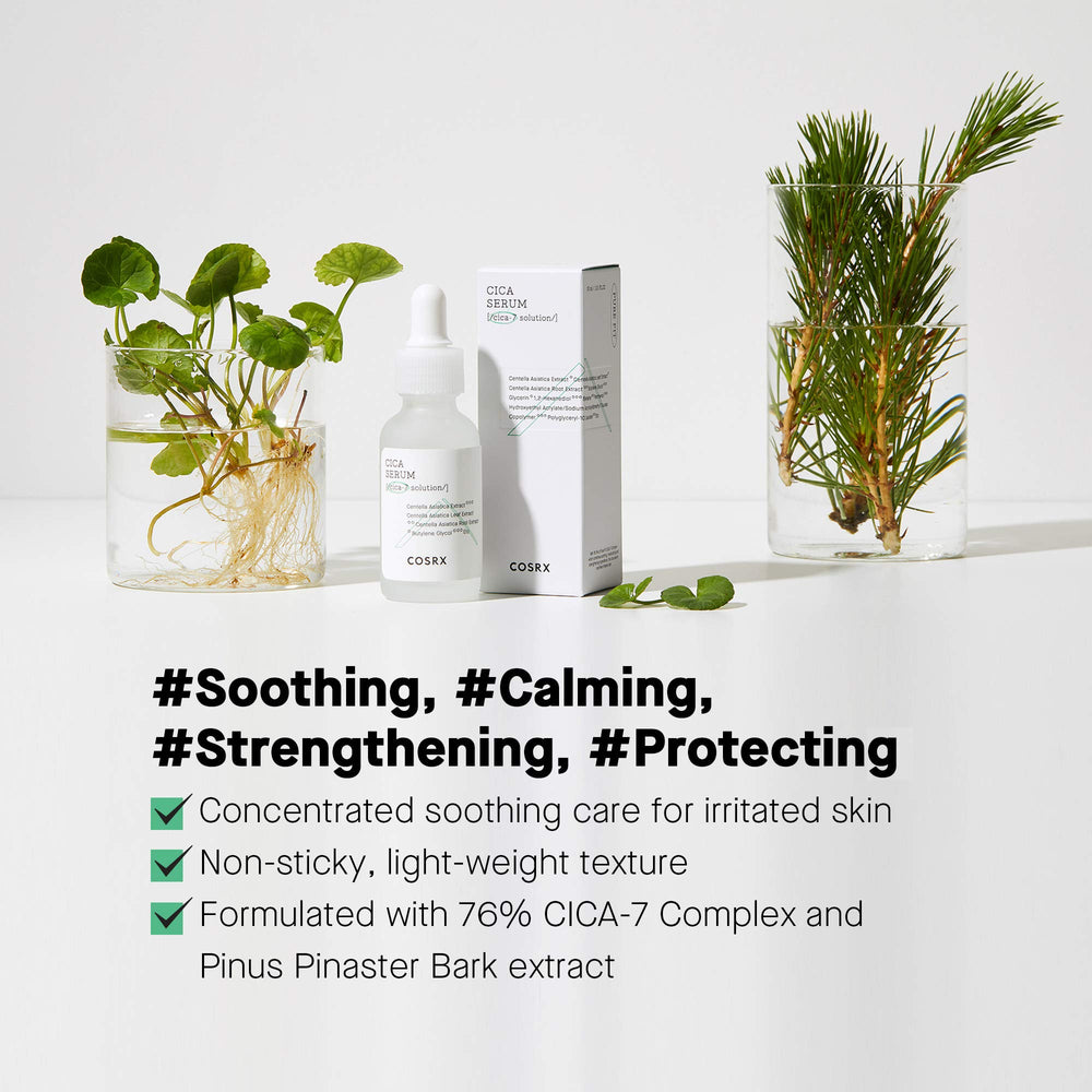 COSRX Pure Fit Cica Serum dropper demonstrates concentrated soothing care