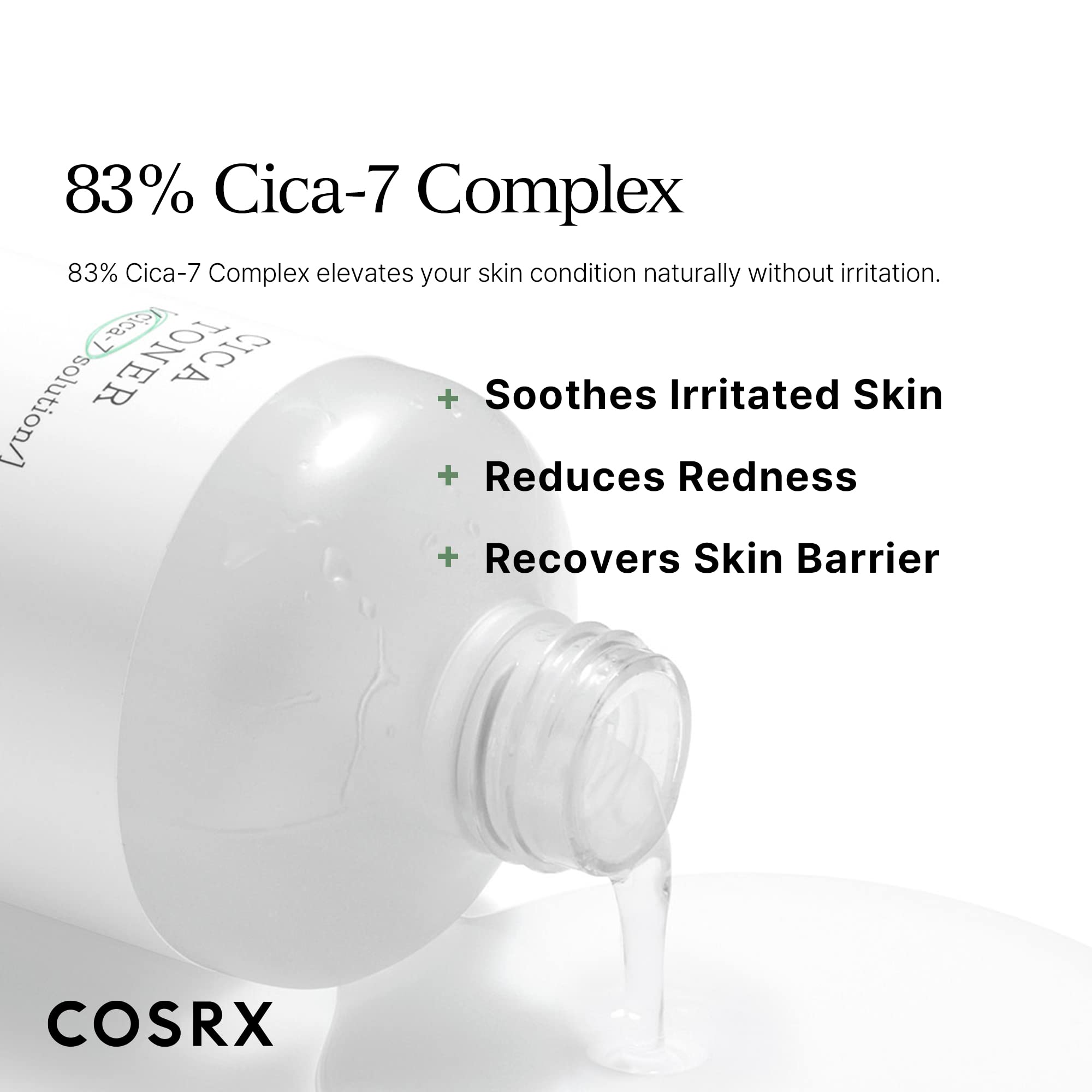 COSRX Pure Fit CICA Toner application on face demonstrates gentle layering for sensitive skin.