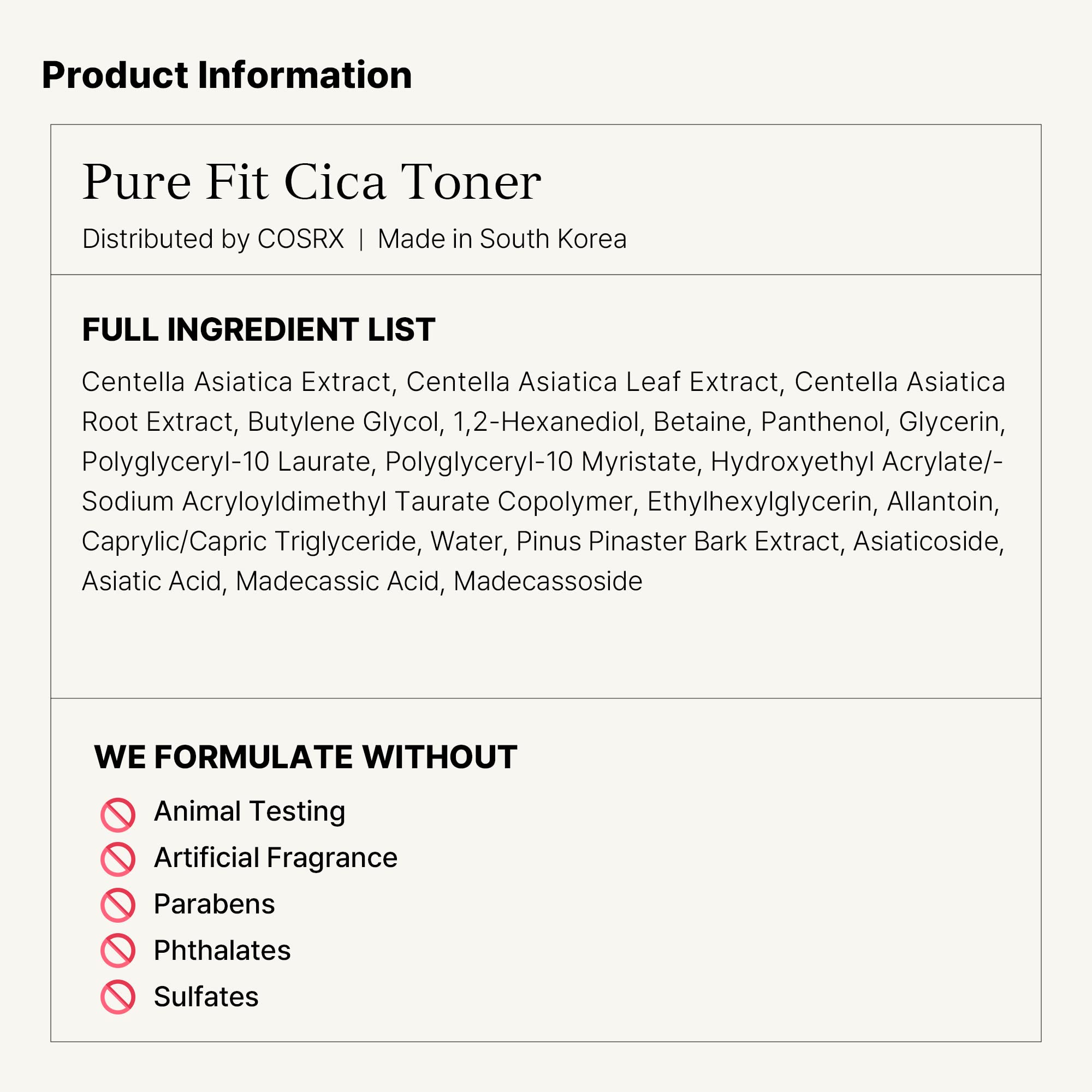 COSRX Pure Fit CICA Toner packaging with plant backdrop suggests natural care.