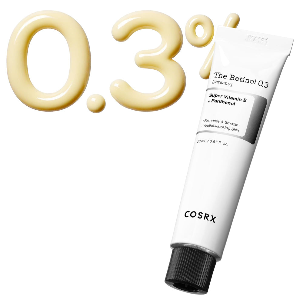COSRX Retinol 0.3% Cream bottle close-up for anti-aging care and smooth skin