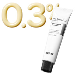 COSRX Retinol 0.3% Cream bottle close-up for anti-aging care and smooth skin