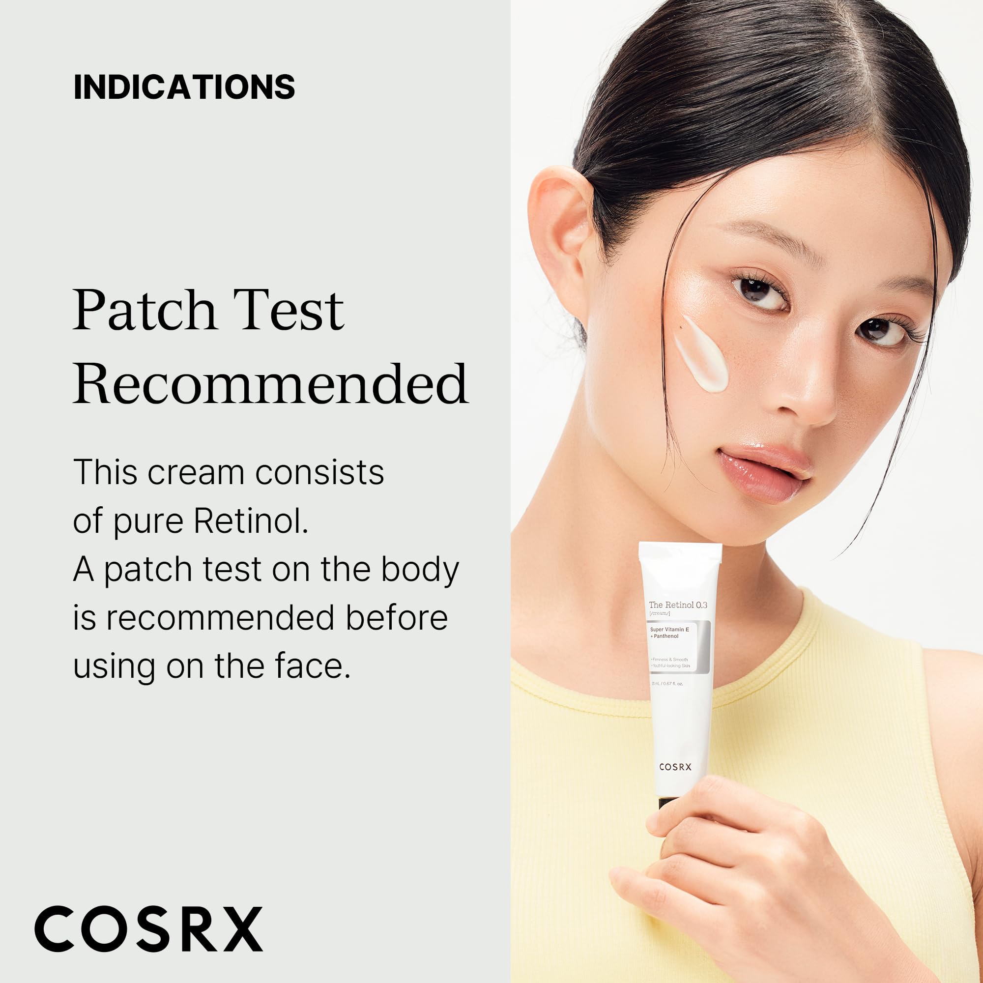 Packaging flatlay of COSRX Retinol 0.3% Cream highlighting hypoallergenic formulation