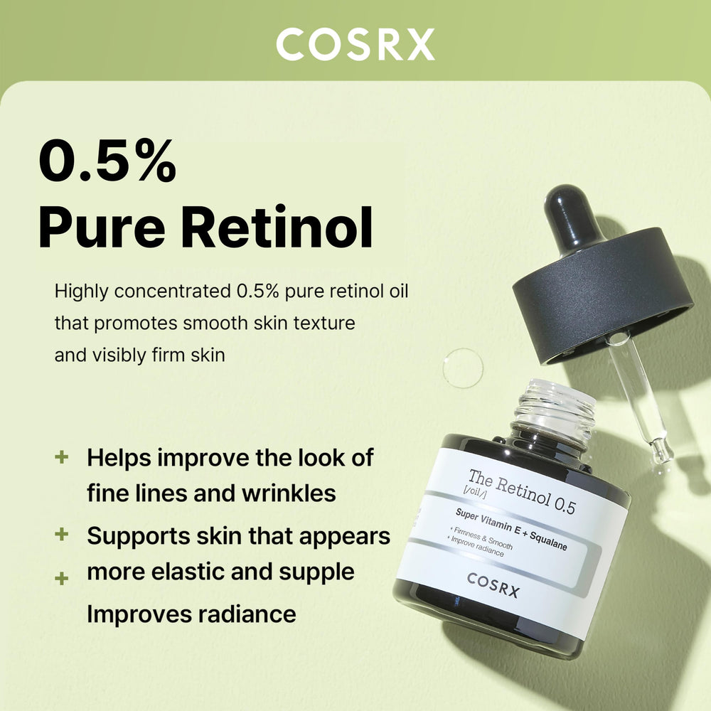 COSRX Retinol 0.5 Oil dropper close-up showcases precise nighttime application.