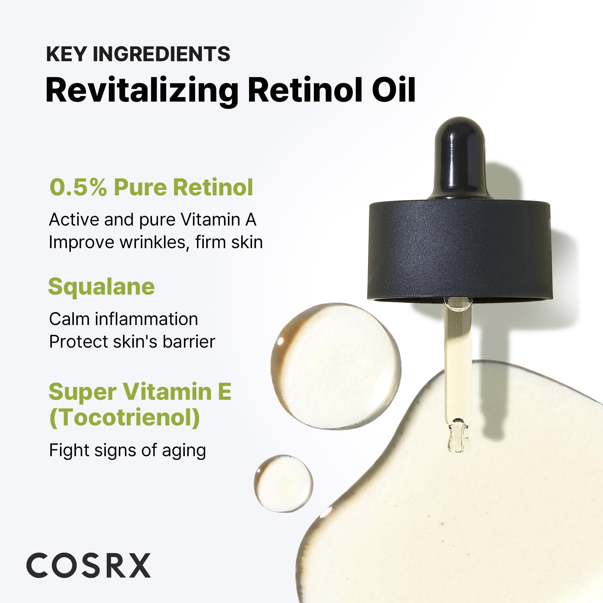 COSRX Retinol 0.5 Oil on skin emphasizes radiant, firmer-looking complexion.