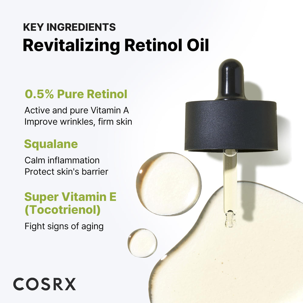 COSRX Retinol 0.5 Oil on skin emphasizes radiant, firmer-looking complexion.