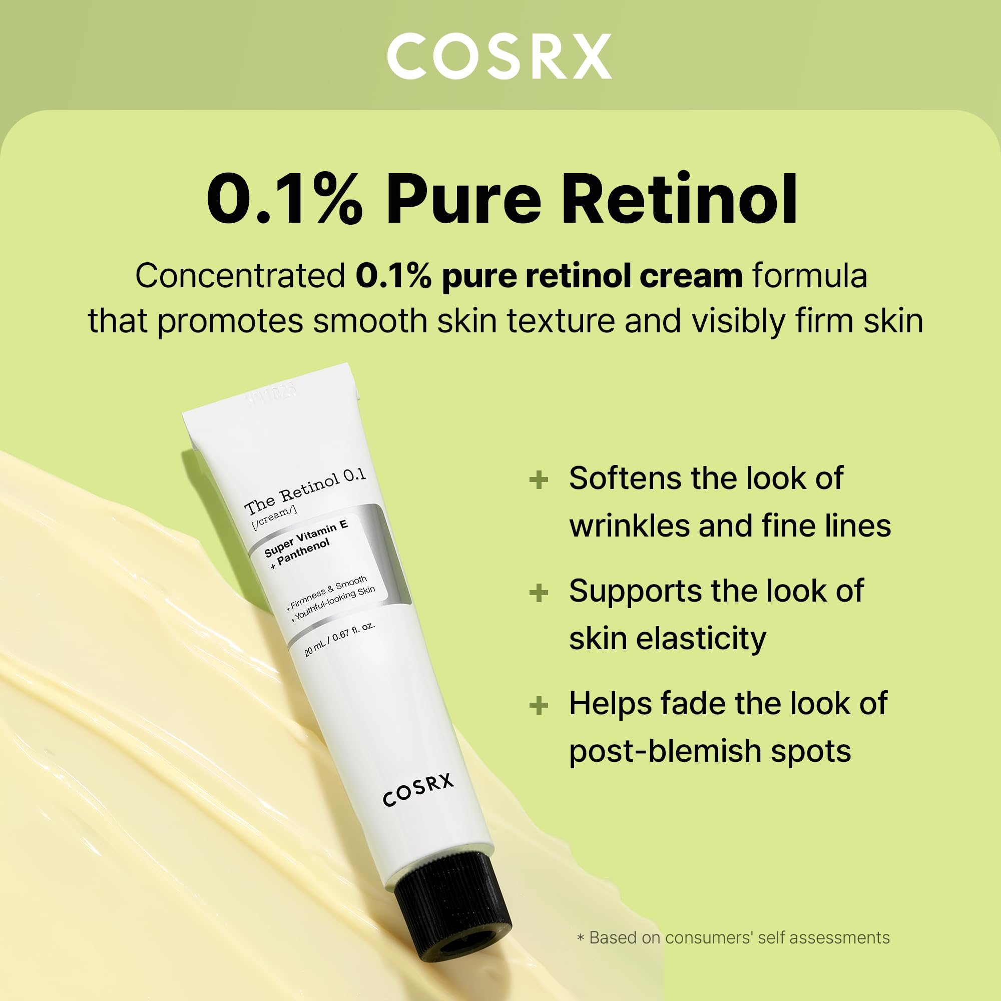 COSRX Retinol 0.1% Cream swirl on skin for radiant, refined texture.