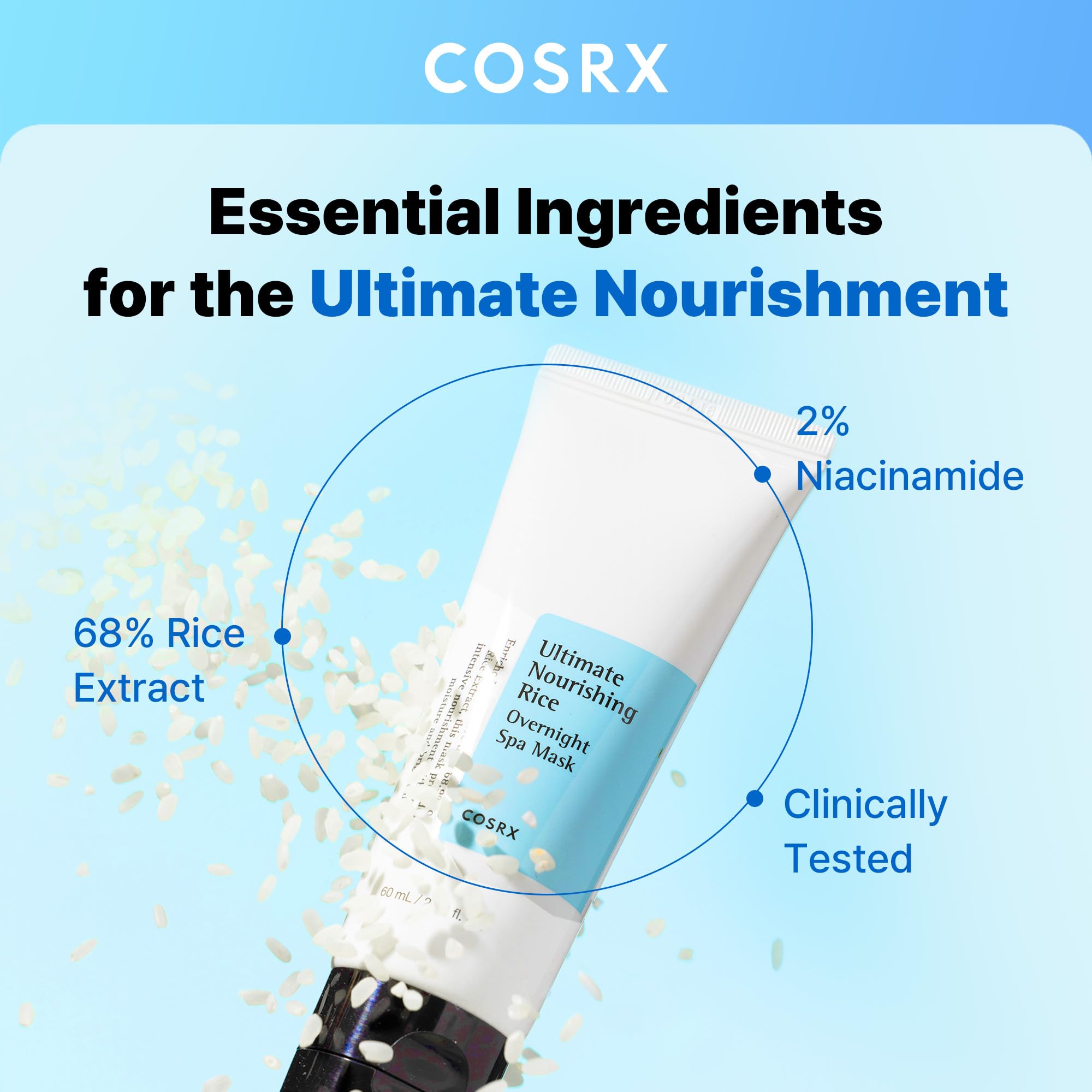 COSRX Rice extract 68 percent label closeup highlighting potent hydration source