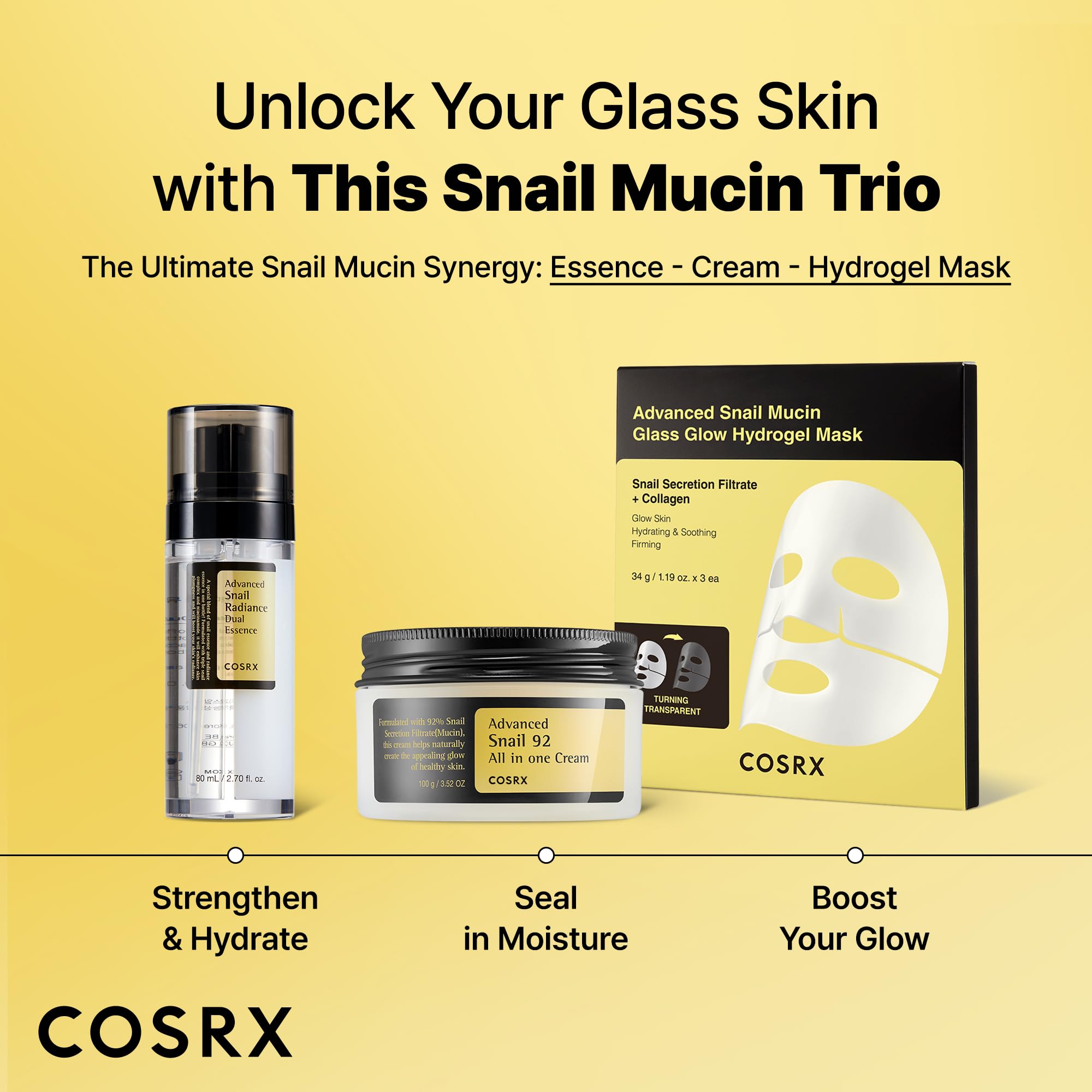 COSRX Snail Mucin 74% before-after style hints potential radiant skin improvement.