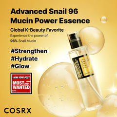 COSRX Snail Mucin 96percent filtrate essence bottle emphasizes concentrated hydration