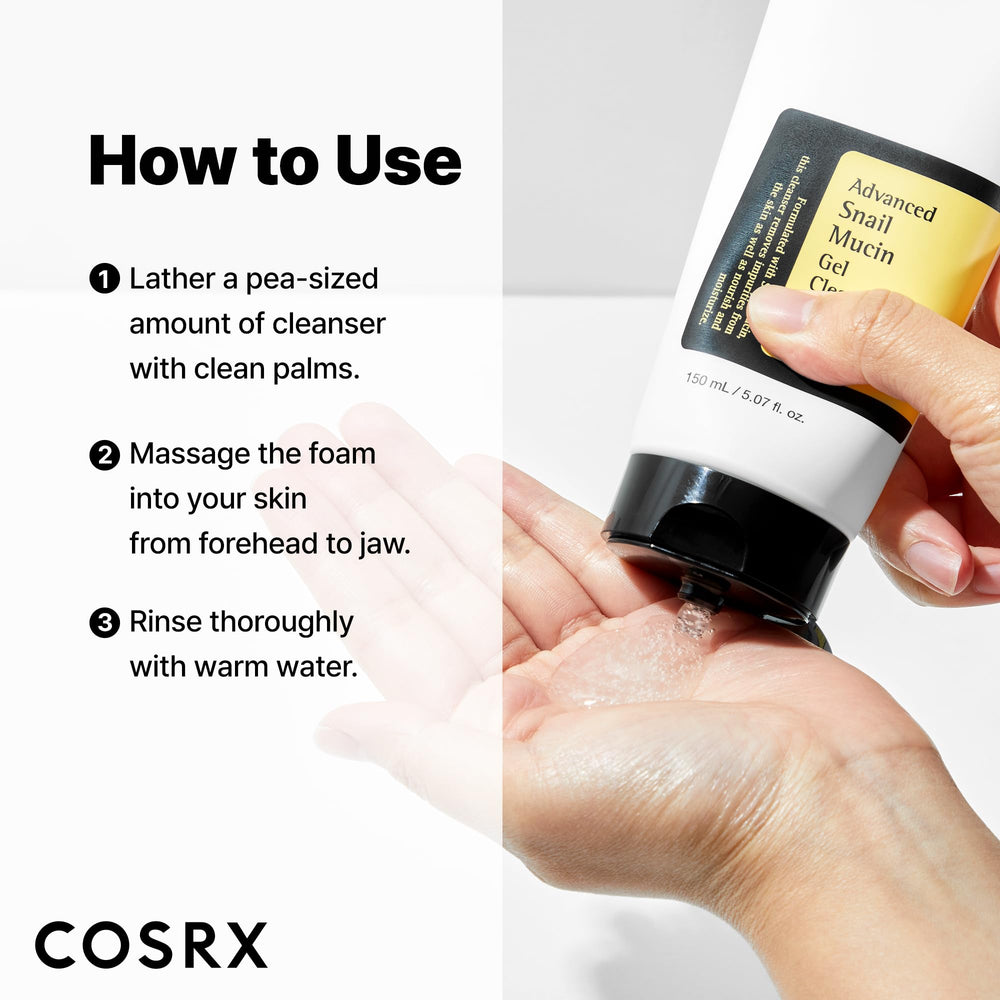 COSRX cleanser applied to dry skin suggests hydration and softness.