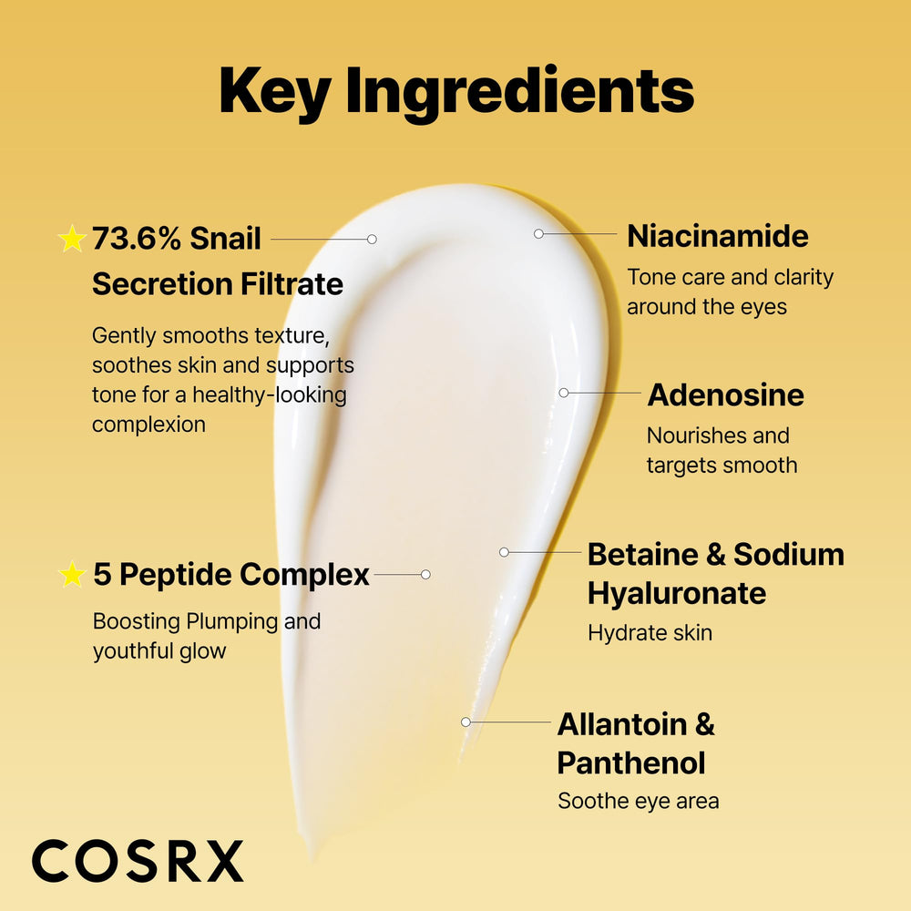 COSRX Snail Mucin Peptide Under Eye Cream 2% niacinamide focus image for brightening potential.