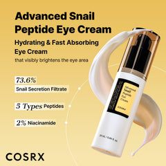 COSRX Snail Mucin Peptide Under Eye Cream texture closeup highlights lightweight, lotion-like consistency.