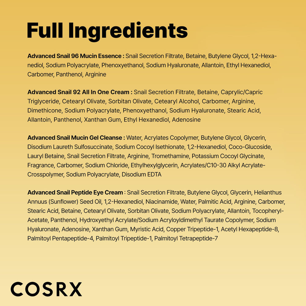 COSRX snail mucin travel kit on display showing four-step routine benefits