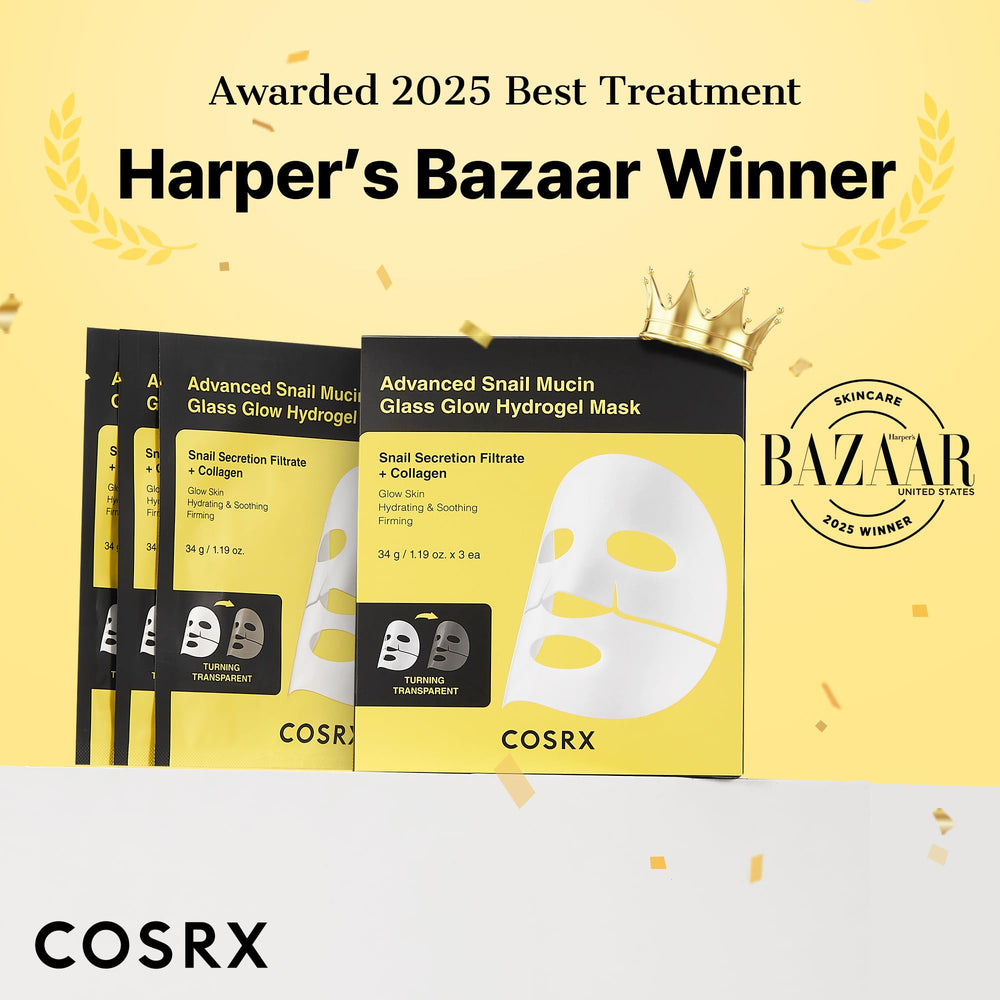 COSRX Snail Secretion Filtrate 25% mask highlights deep moisturization and glow