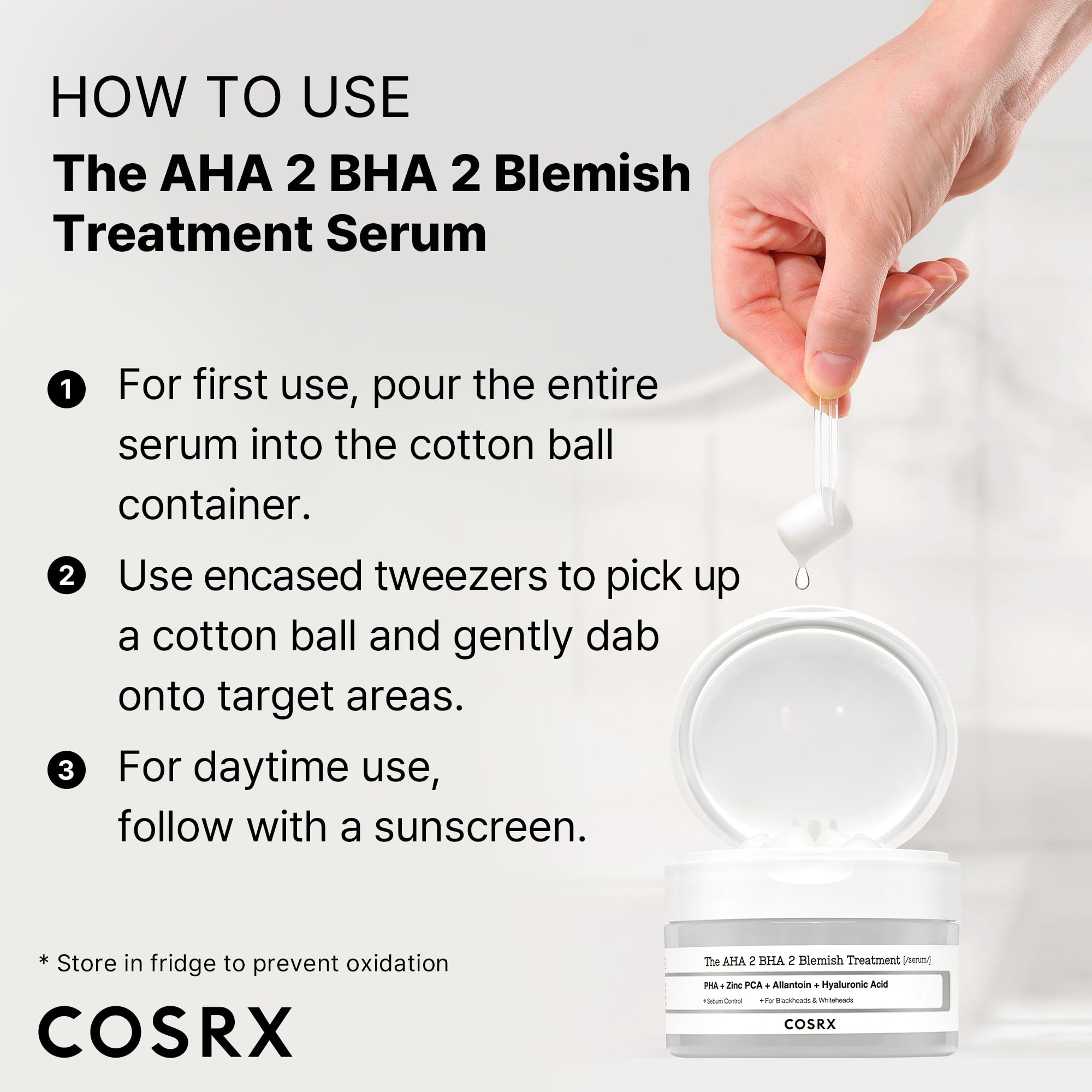 COSRX spot-treatment application close-up showing quick absorption on skin.