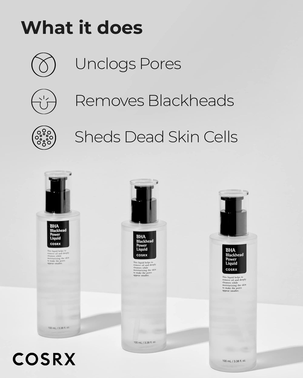COSRX Niacinamide 2% + BHA 4% toner bottle dispensing for daily pore care.