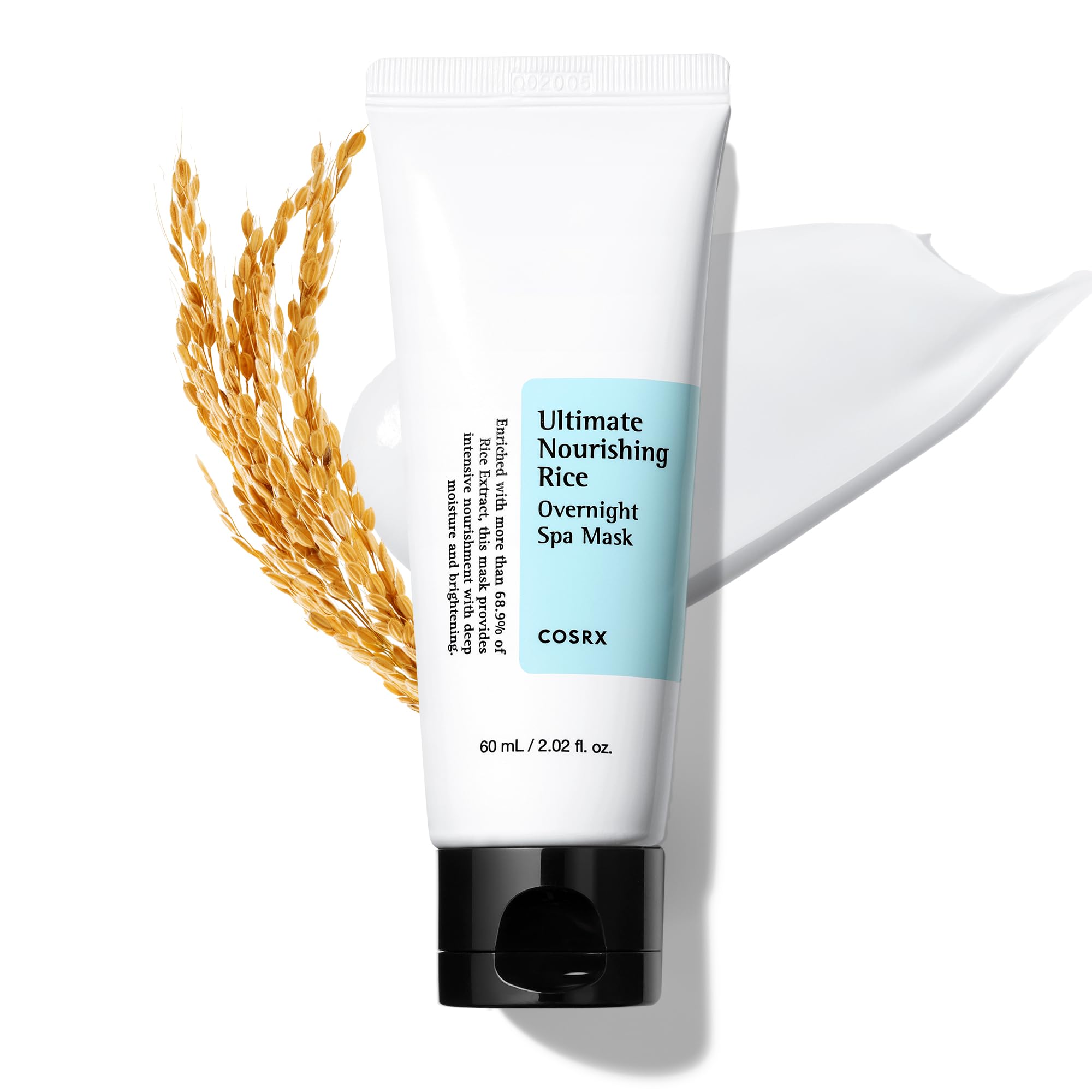 COSRX Ultimate Nourishing Rice Overnight Spa Mask jar showing spa-grade nourishment for skin
