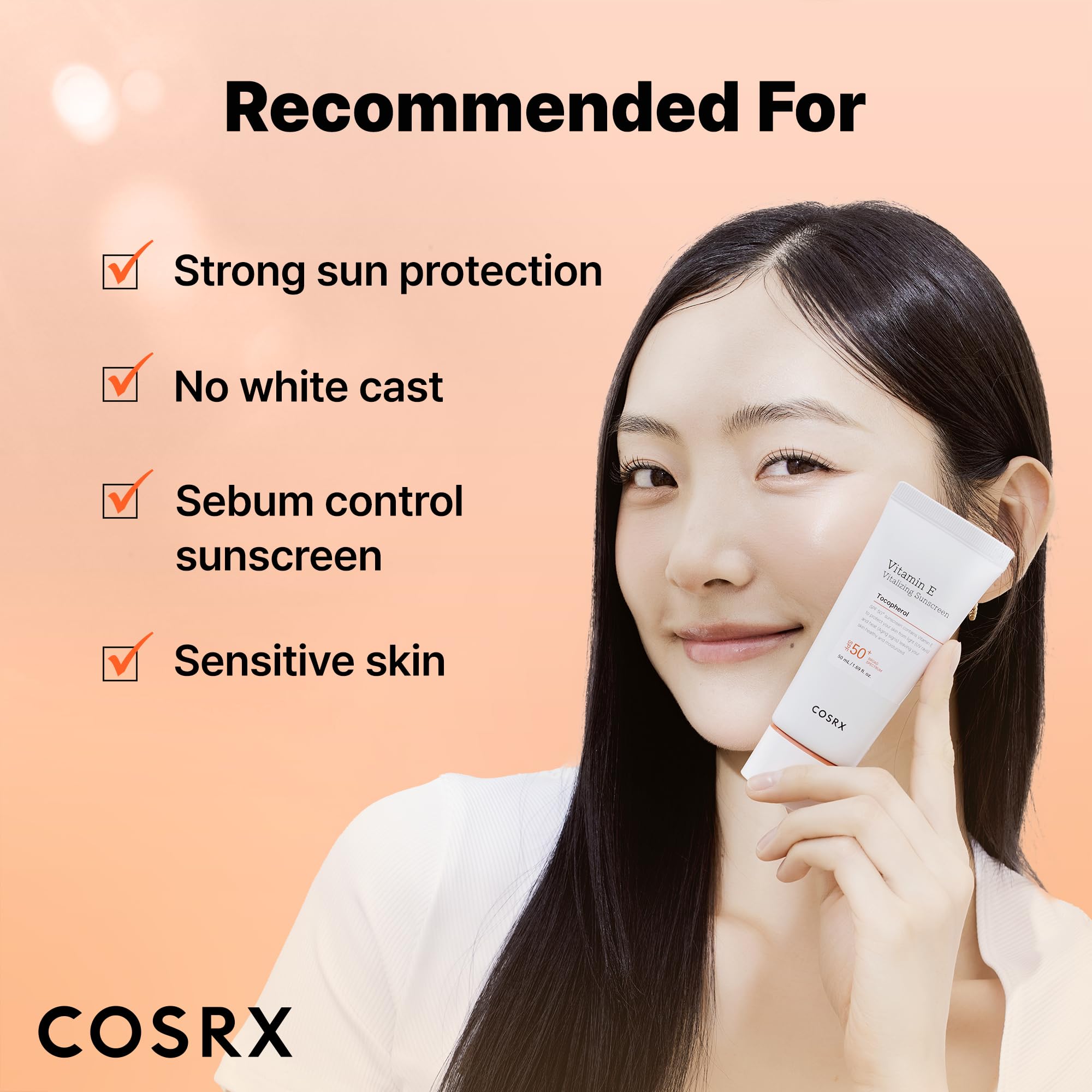 COSRX Vitamin E Sunscreen no white cast on skin for natural look
