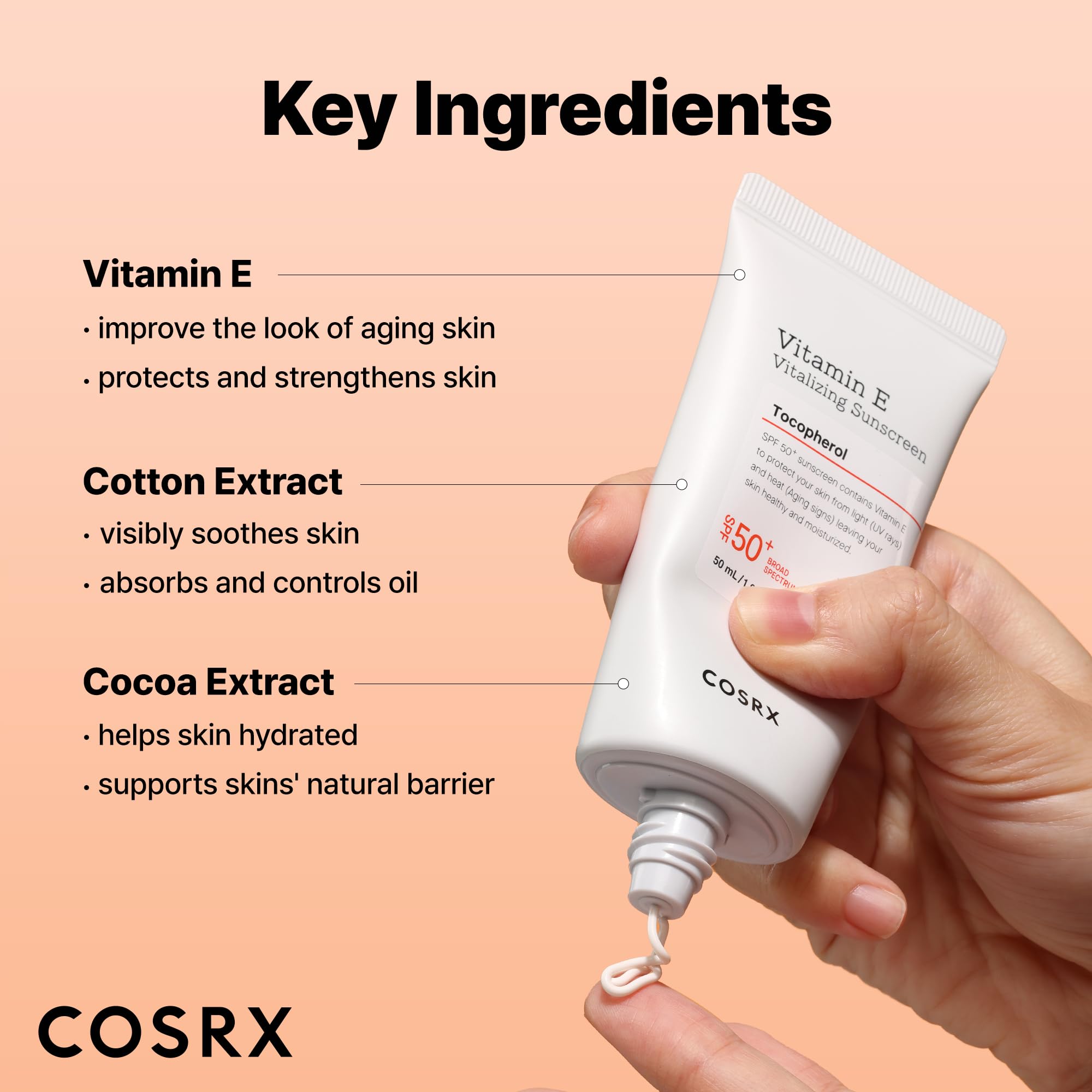 COSRX Vitamin E Sunscreen texture swatch reveals lightweight, non-greasy finish