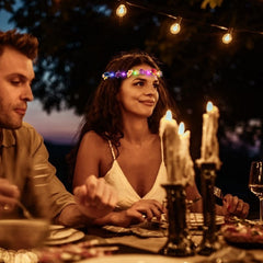 Cosweet LED flower crown for beach party, soft light along shoreline.