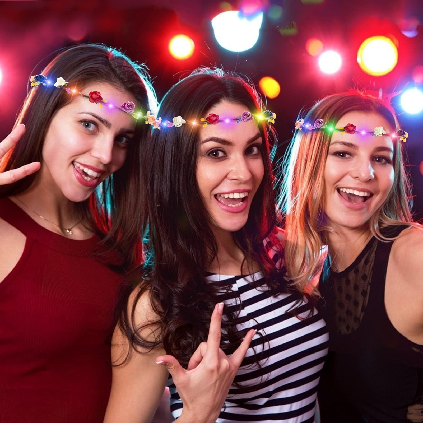 Cosweet LED crown worn by model showcases elegant glow for celebrations.