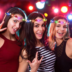 Cosweet LED crown worn by model showcases elegant glow for celebrations.