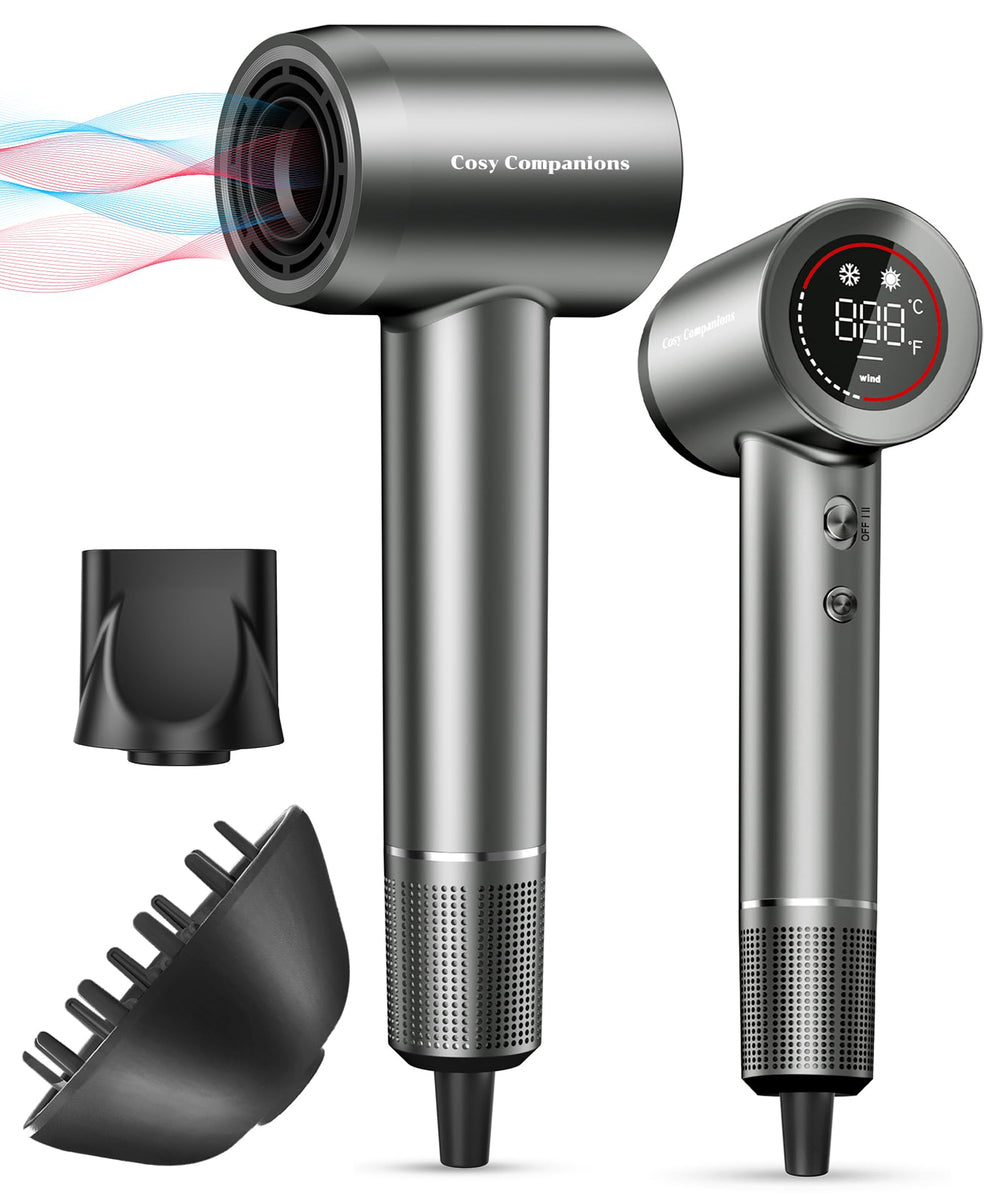 Cosy Companions hair dryer with HD display offers clear settings for hair care.