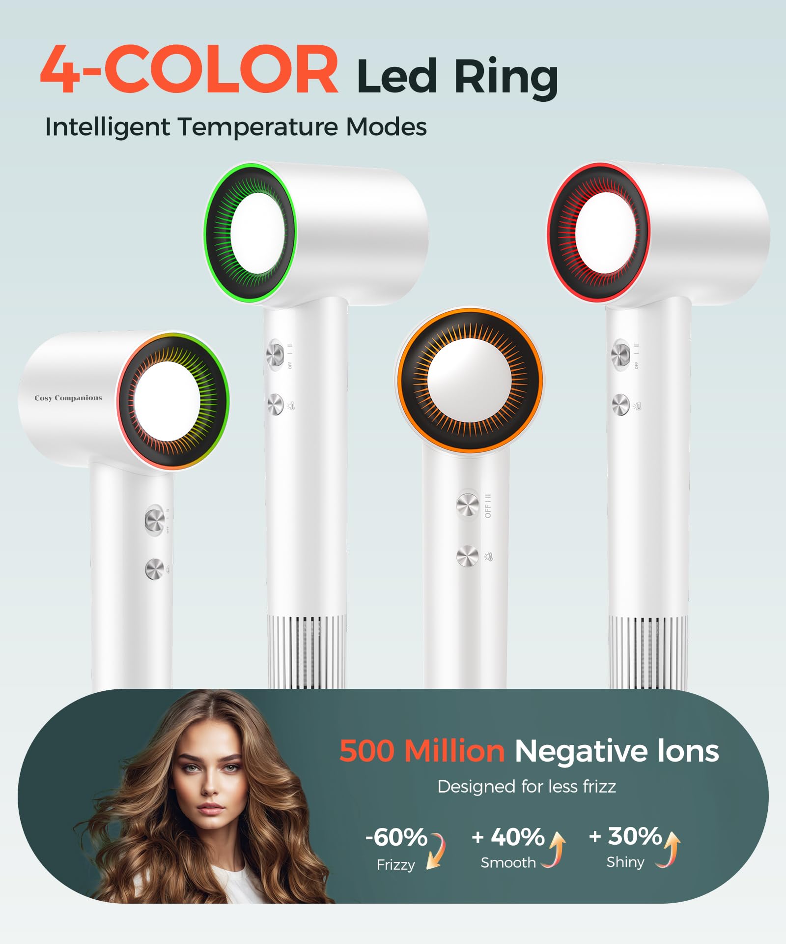 Cosy Companions hair dryer lightweight ergonomic design reduces hand fatigue during long sessions.