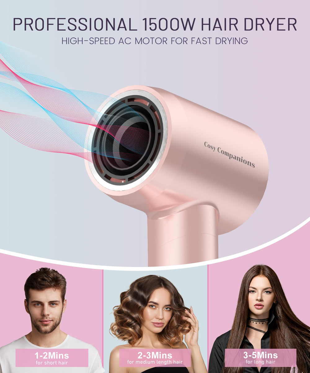 Cosy Companions low-noise hair dryer at 51dB for quiet mornings.