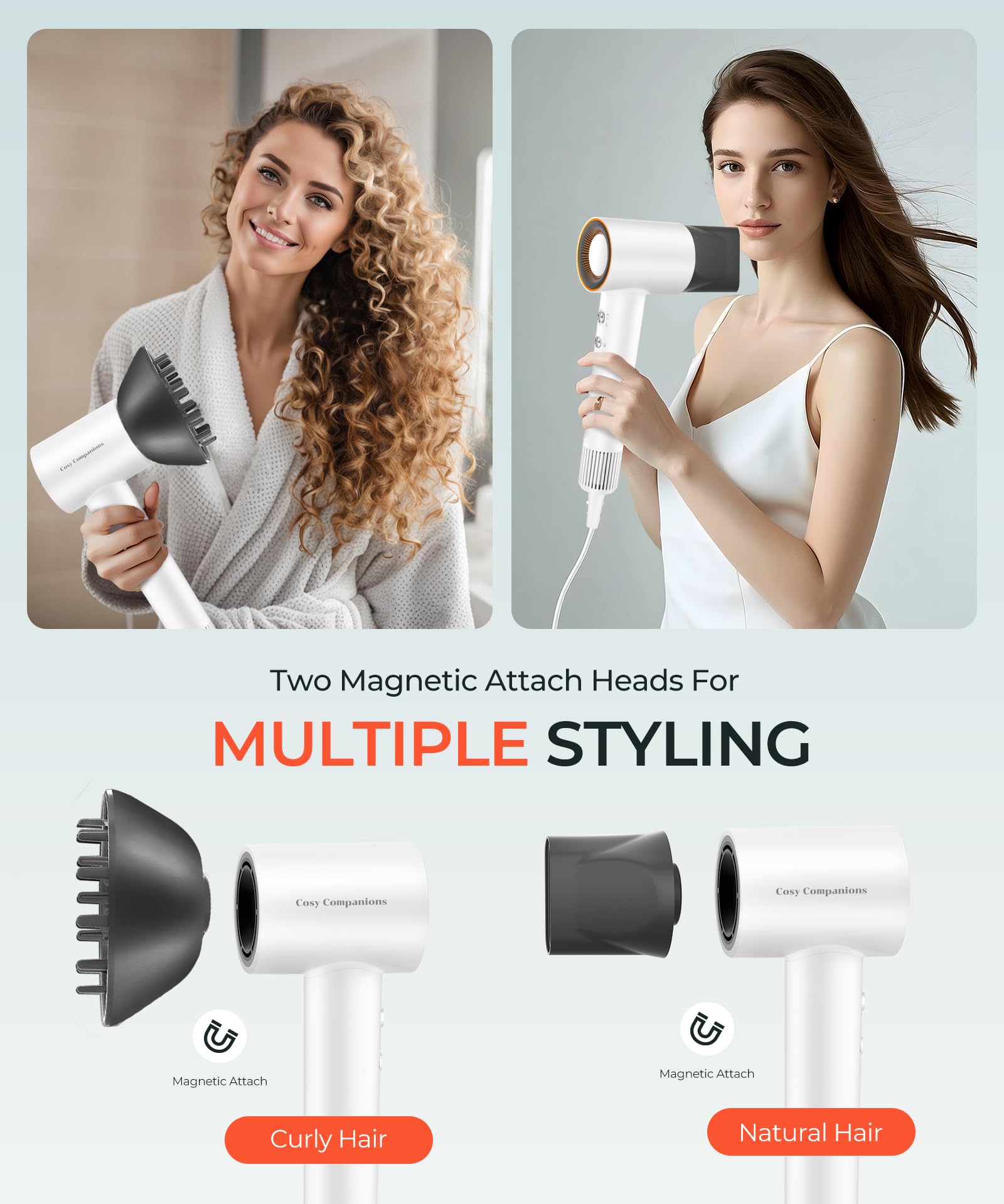 Cosy Companions hair dryer with thermo-control LED indicator preventing heat damage.
