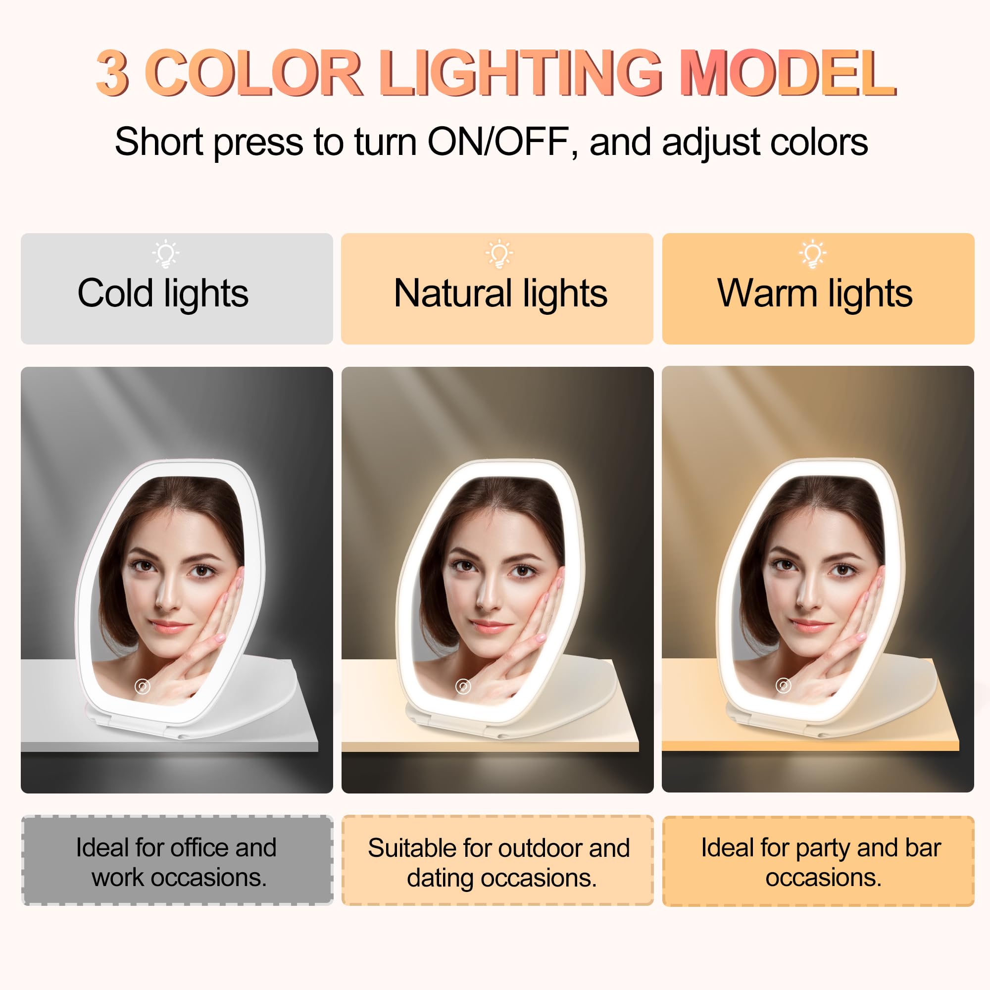 COSYGLOW travel makeup mirror being used for on-the-go makeup application.