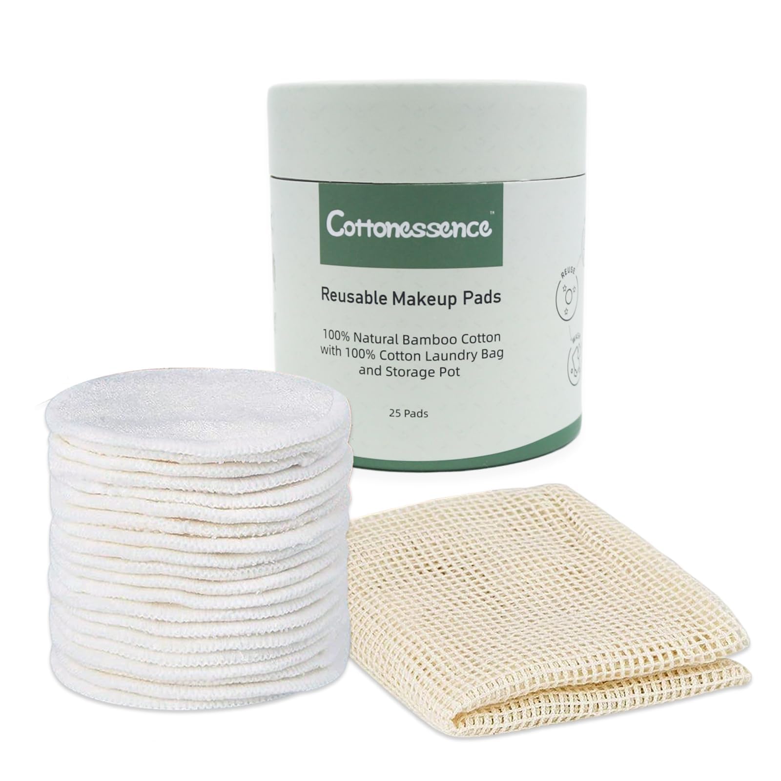 Cottonessence round storage box holding pads for neat counter storage