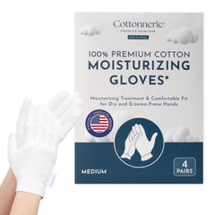 Packaging display for Cottonnerie original cotton gloves, eco-friendly overnight skin care option.