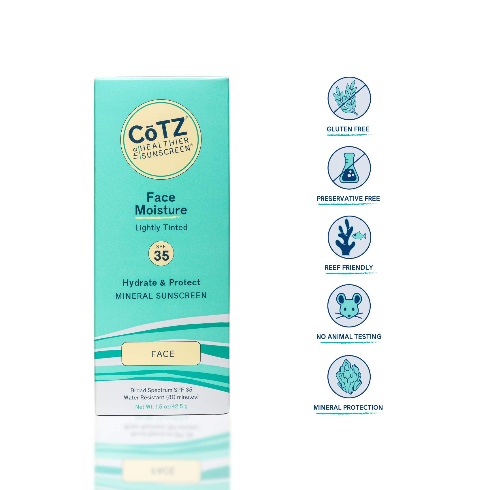 CoTZ Face Moisture tinted sunscreen application swatch showing sheer coverage and matte look