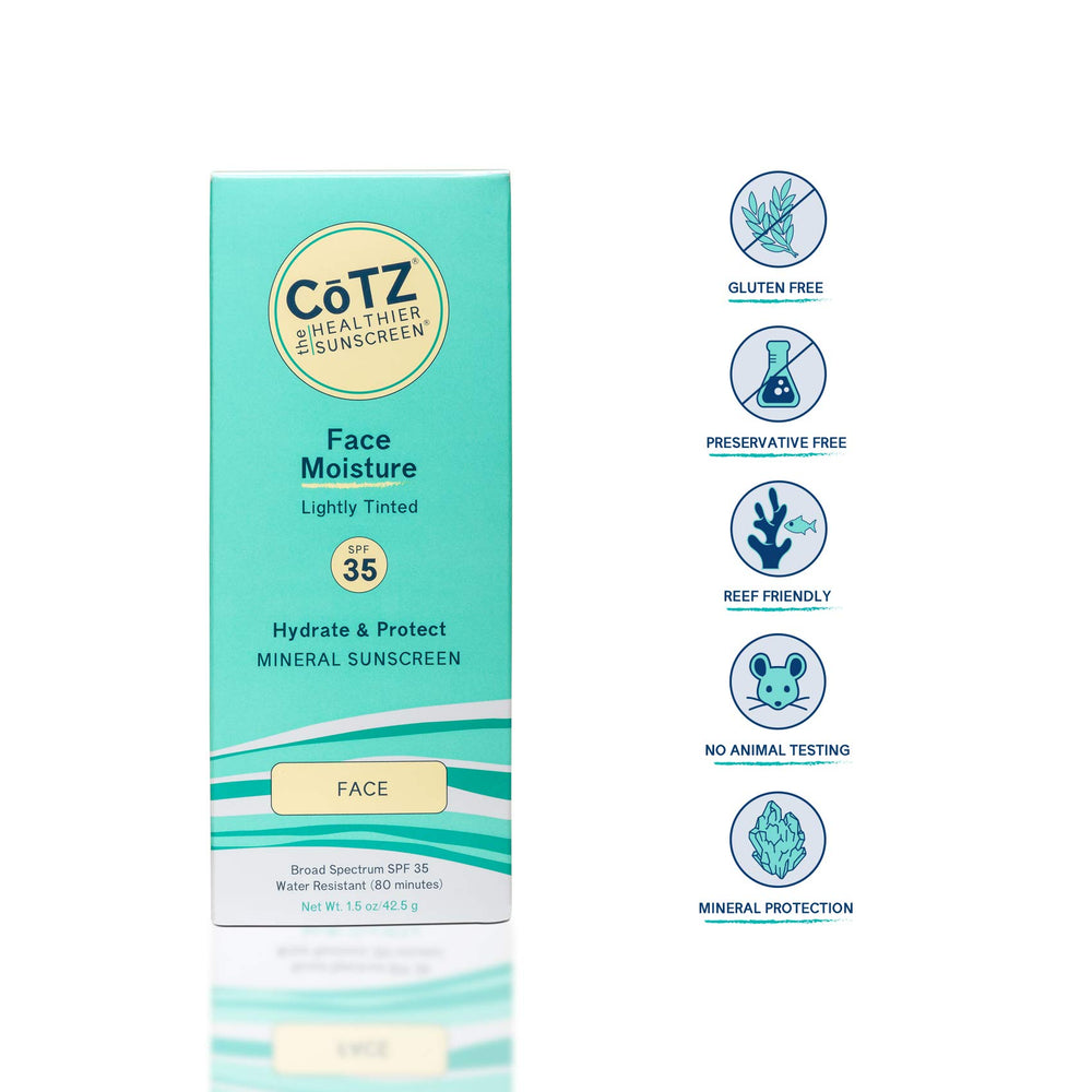 CoTZ Face Moisture tinted sunscreen application swatch showing sheer coverage and matte look