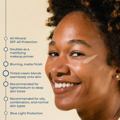 CoTZ Face Prime & Protect application on cheek demonstrates seamless blend