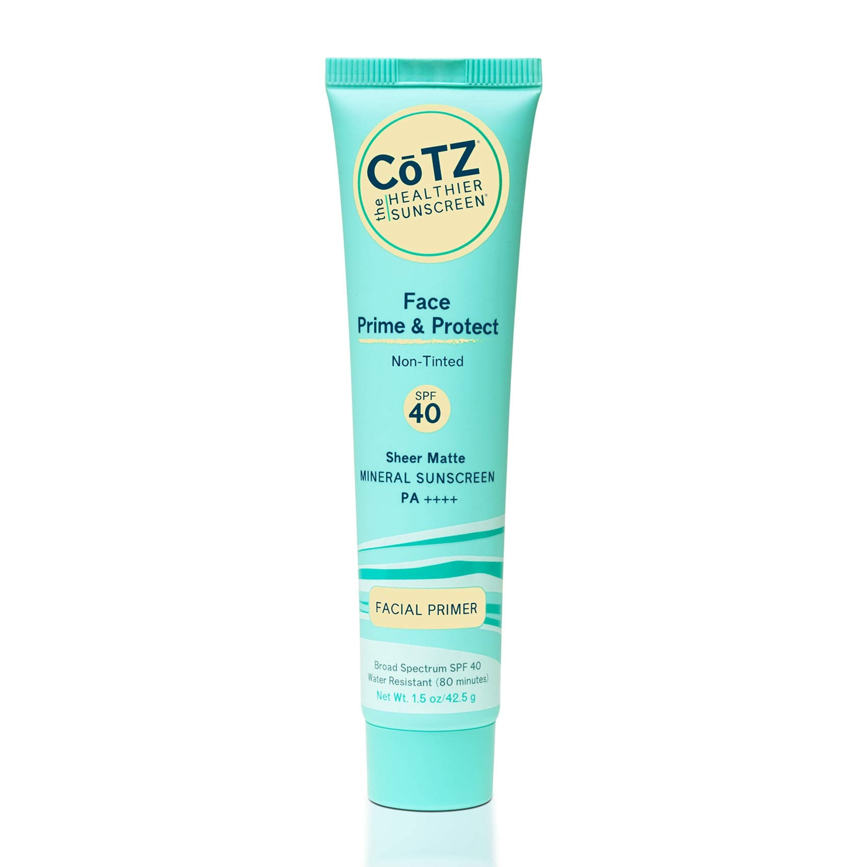 CoTZ Face Prime & Protect bottle pour enables quick, weightless mineral sunscreen application.