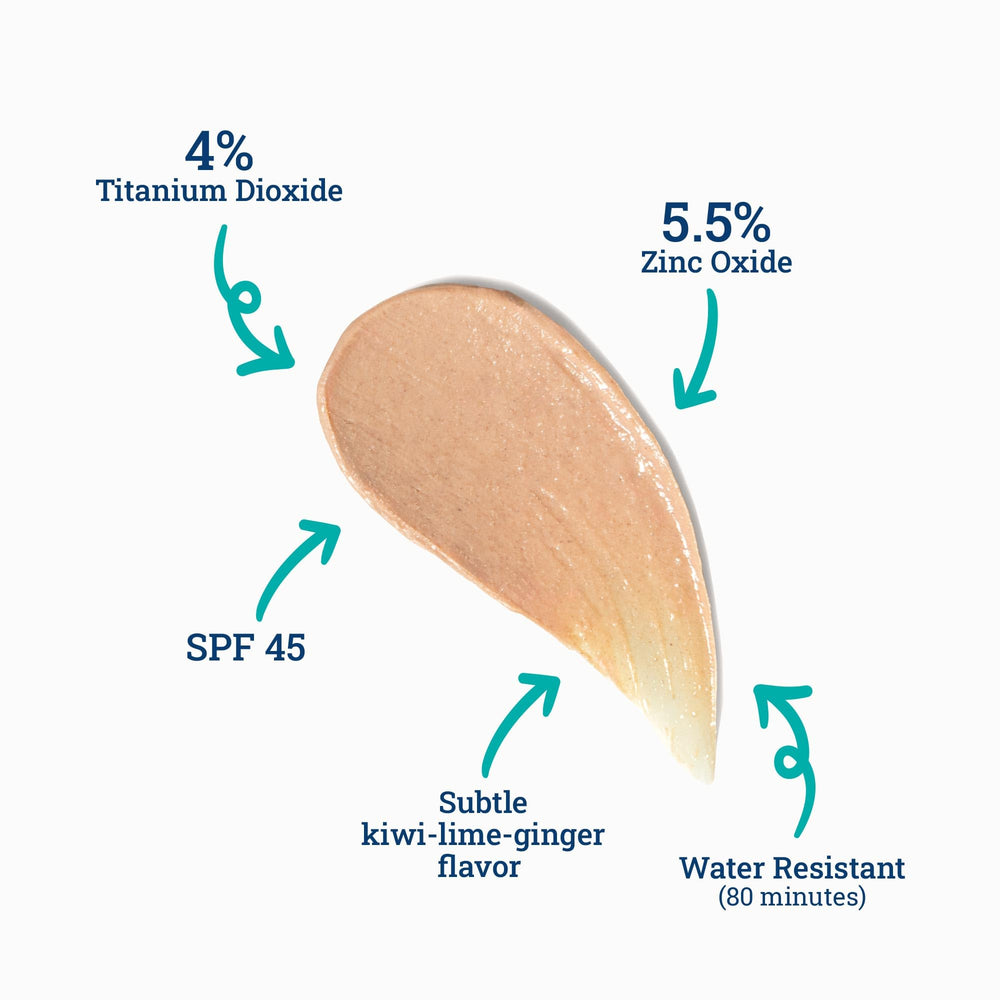 CoTZ Lip Spf 45 balm on lips closeup shows smooth texture.