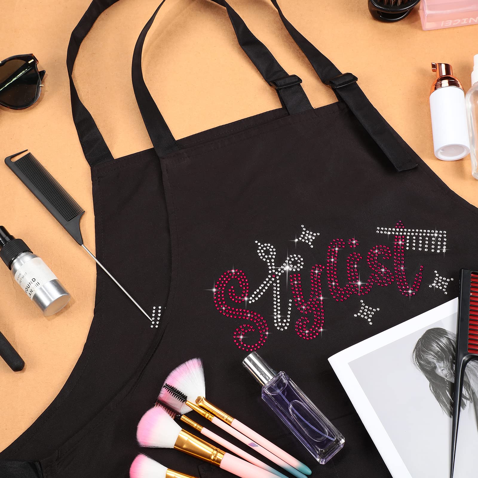 Coume adjustable neck-tie apron demonstrates customizable fit for comfort.