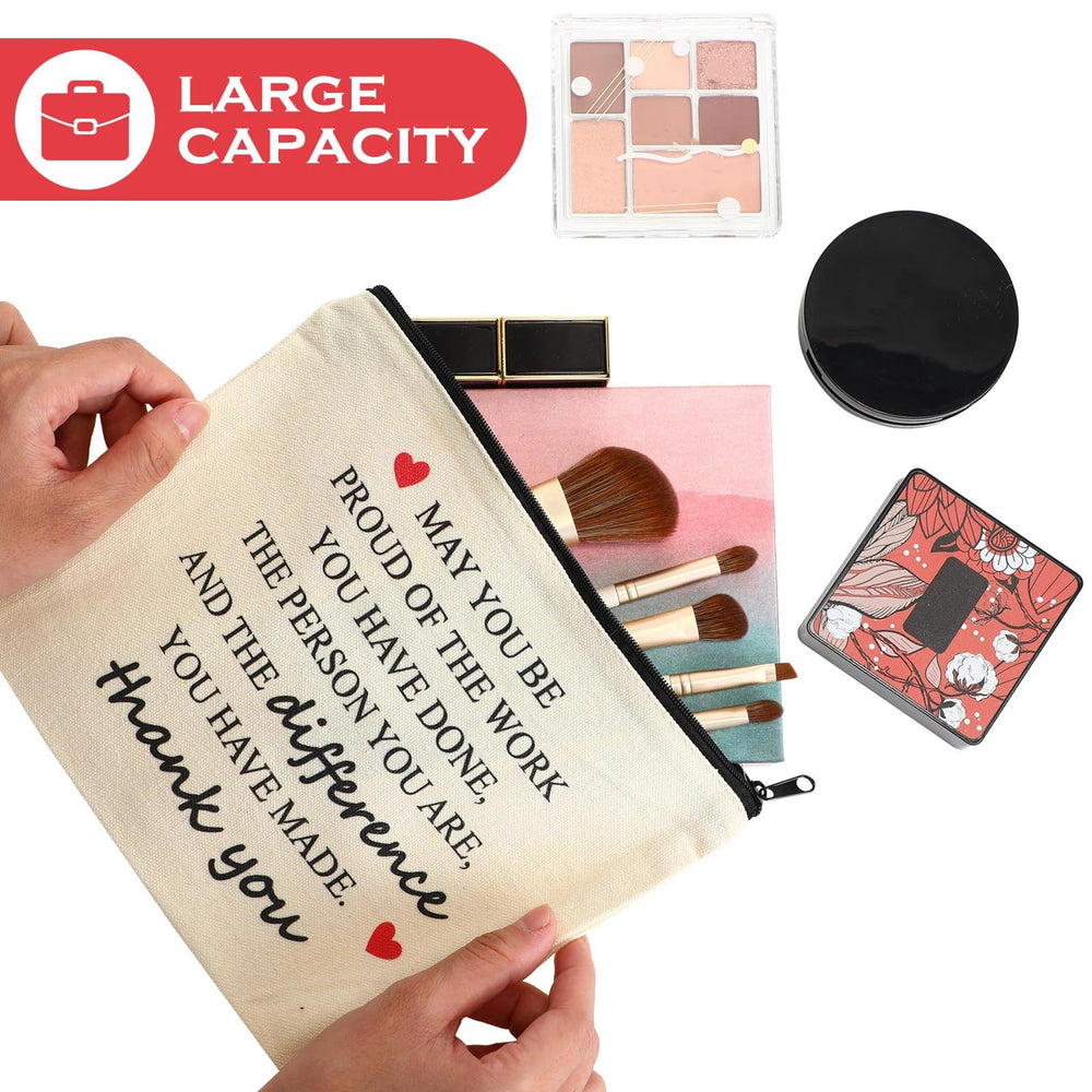 Coume bag sized 18x24 cm fits lipstick and brushes.