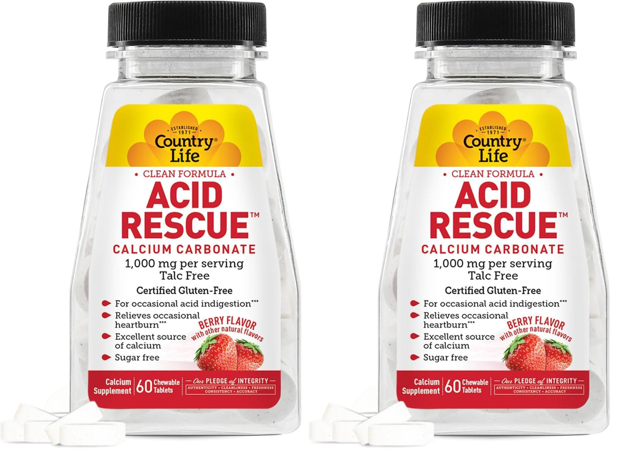 Country Life Acid Rescue bottle for convenient on-the-go heartburn relief.