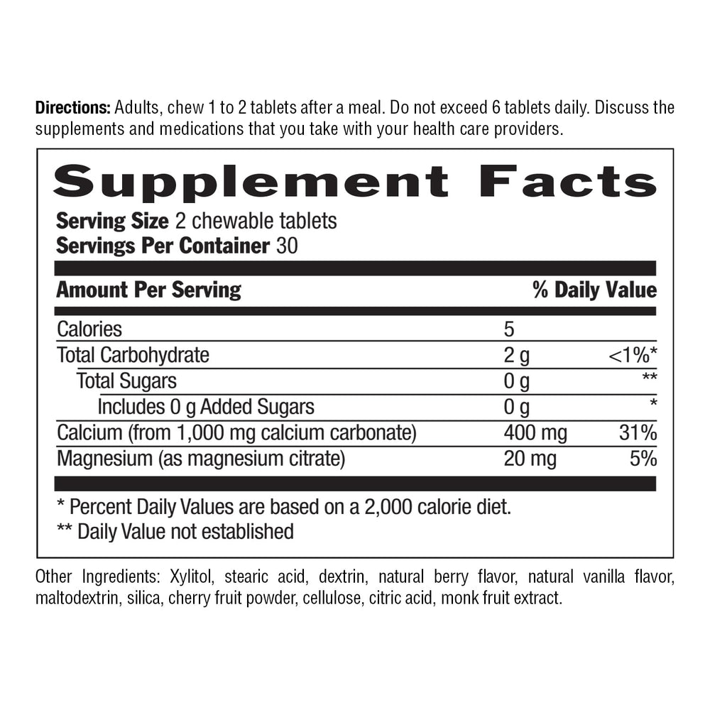 Country Life Acid Rescue with 400mg calcium and magnesium supports bone health.