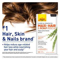 Country Life Maxi-Hair label highlights vegan and gluten-free clean-label formula.
